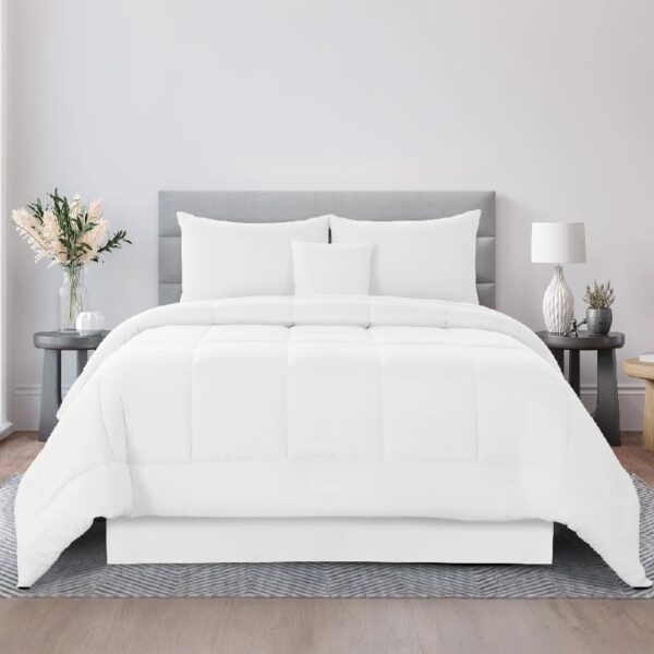 Lux Decor Collection 5 Piece Queen Down Alternative Comforter Set, Washable Duvet Bedding Set - Quatrefoil Navy