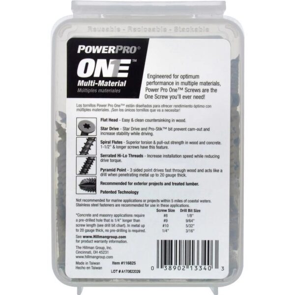 Hillman Fasteners 116825 Power Pro ONE Multi-Material Screws, #8 x 1-1/4