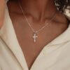 925 Sterling Silver Crown Cross Necklace for Women Teens, Dainty Cubic Zirconia Pendant Simple Faith Cross Jewelry Necklace
