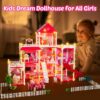 DollHouse with Colorful Light, Pretend Play Toddler Doll House Furniture Sets with 3 Dolls, 9 Rooms DIY , Creative Gift for Girls