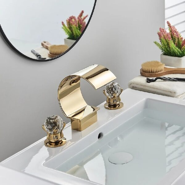 Widespread Bathroom Basin Faucet Crystal Handle Sink Mixer Tap Chrome Finish
