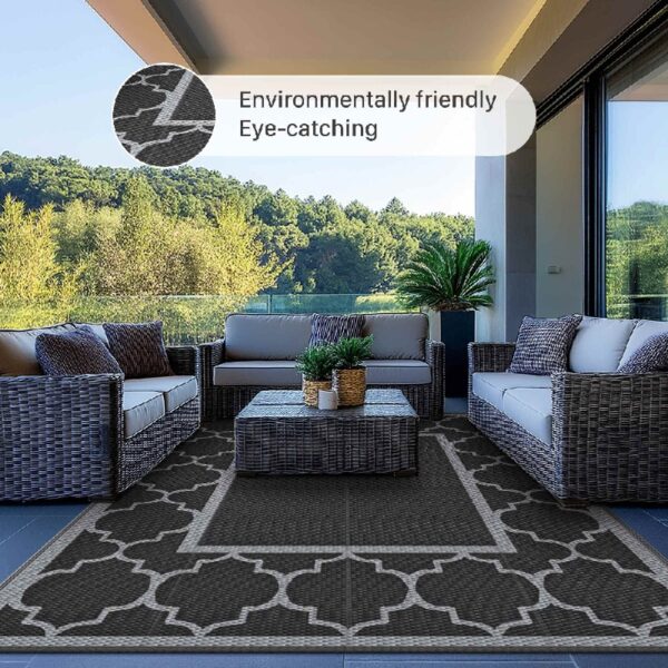 Outdoor Rugs Waterproof Plastic Straw Mat 6'x9' Reversible Patio Deck Beach Blue & White