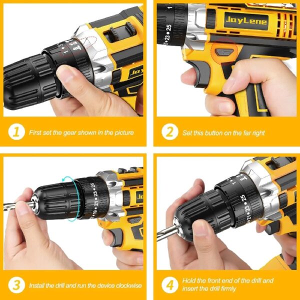 21V Cordless Drill Set, Electric Power Drill 34Pcs with 3/8 Inch Keyless Chuck, 25+3 Clutch Compact Driver Drill with Work Light, Max torque 45Nm, 2-Variable Speed & Battery and Fast Charger