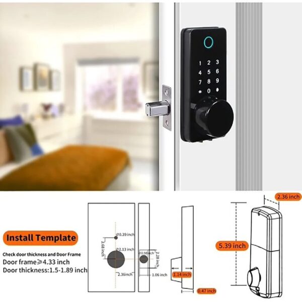 Smart Lock Keyless Entry Fingerprint Home Door,  Touchscreen Keypad with APP Control, Phone, Passcode Bluetooth Door Lock for Hotel Apartment .