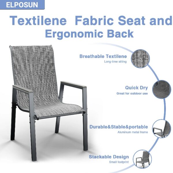 Outdoor Patio Dining Chairs Set of 2,Breathable Seat Fabric and Alloy Steel Frame for Backyard Porch Garden Sunroom , Dark Gray