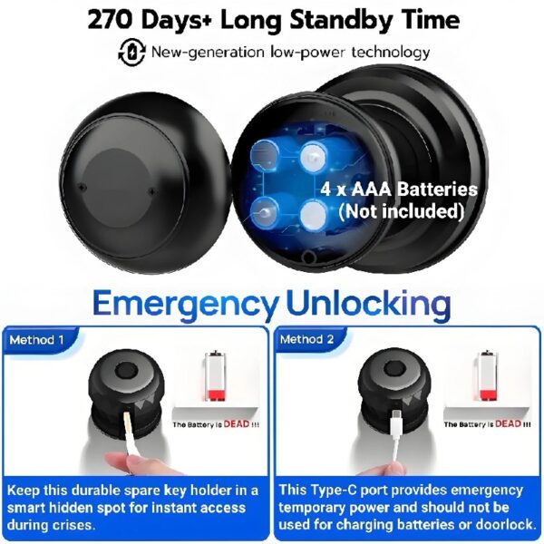 Smart Door Knob, Keyless Smart Door Lock Smart Deadbolt with App Control & Fingerprint & 2 Keys,Electronic Door Lock for Home, Apartment, Office,Bronze
