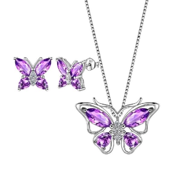 Purple Butterfly Jewelry Amethyst February Birthstone Jewelry Set Fine Necklace/Earrings 925 Sterling Silver Women Birthday Mother's Day Gifts