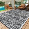 Outdoor Rugs 5' x 8' Rug, Waterproof Patio Mat, Stylish Plastic Straw Reversible Area Rug for Picnic RV Camping Porch Balcony, Black and White