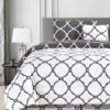 Lux Decor Collection 5 Piece Queen Down Alternative Comforter Set, Washable Duvet Bedding Set - Quatrefoil Navy