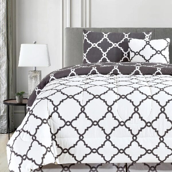 Lux Decor Collection 5 Piece Queen Down Alternative Comforter Set, Washable Duvet Bedding Set - Quatrefoil Navy