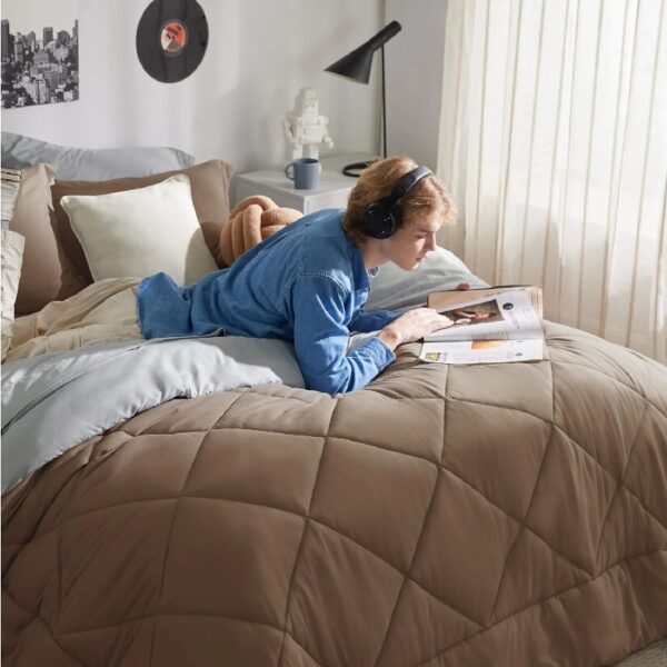 Light Purple Queen Comforter Set - 7 Pieces Reversible Queen Bed in a Bag, Queen Bed Set Light Purple and Grey with Comforters, Sheets, Pillowcases & Shams