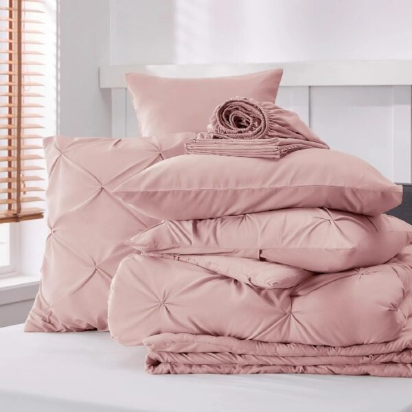 Dorm Bedding Twin Comforter Set - 5 Pieces Pintuck Bed in A Bag with Comforters, Sheets, Pillowcases & Shams