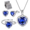 Women Heart Jewelry Set Necklace Earrings Ring 925 Sterling Silver February Birthstone Amethyst Wife Mother Birthday Valentine's Day Gift