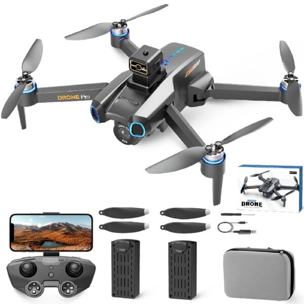 Large Size Four-Axis Brushless Drone 4K HD FPV Camera Wifi RC Quadcopter，360° Flip，Waypoint Flight，for Kids Adult and Beginners，GPS，Black，2 Batteries