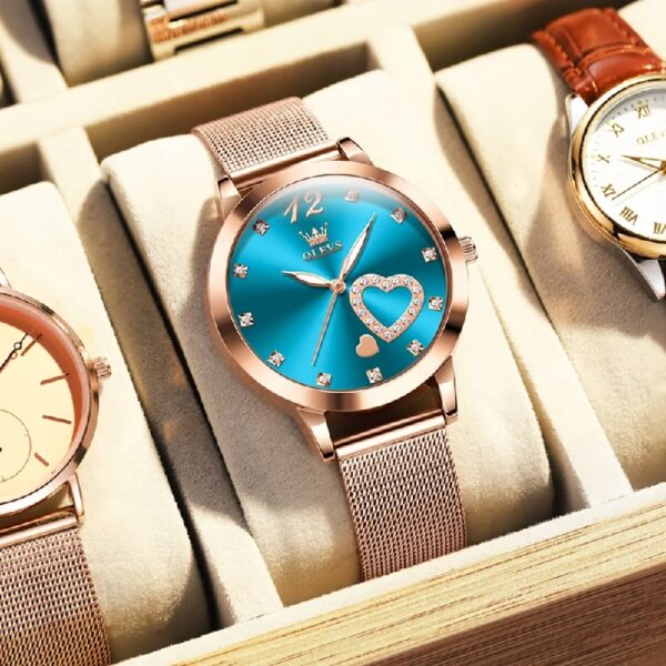 Women Watch Fashion Rose Gold Diamond Analog Quartz Female Watch for Women Luxury Dress Ladies Stainless Steel Luminous Waterproof Date Wrist Watches Green Dial