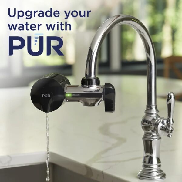 PLUS Faucet Mount Water Filtration System, Horizontal, Black/Chrome, PFM200B