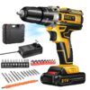 21V Cordless Drill Set, Electric Power Drill 34Pcs with 3/8 Inch Keyless Chuck, 25+3 Clutch Compact Driver Drill with Work Light, Max torque 45Nm, 2-Variable Speed & Battery and Fast Charger