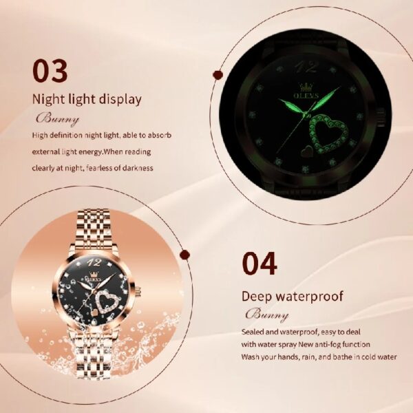 Women Watch Fashion Rose Gold Diamond Analog Quartz Female Watch for Women Luxury Dress Ladies Stainless Steel Luminous Waterproof Date Wrist Watches Green Dial
