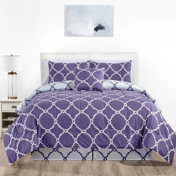 Lux Decor Collection 5 Piece Queen Down Alternative Comforter Set, Washable Duvet Bedding Set - Quatrefoil Navy