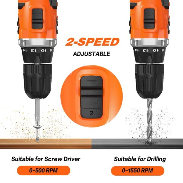 24V Cordless Drill-Brushless Power Drill Set, 3/8
