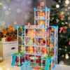 Doll House for Girls, 5-Story 19 Rooms Huge Dollhouse Playset with LED Lights, 2 Dolls, Furnitures, Accessories, DIY Pretend Play House Toys Gifts for Kids, Pink
