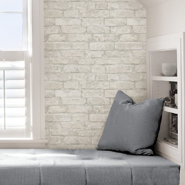 White Portsmouth Brick Vinyl Peel and Stick Wallpaper, 20.8 in x 18 ft, 31.2 Sq. ft.