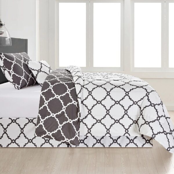 Lux Decor Collection 5 Piece Queen Down Alternative Comforter Set, Washable Duvet Bedding Set - Quatrefoil Navy