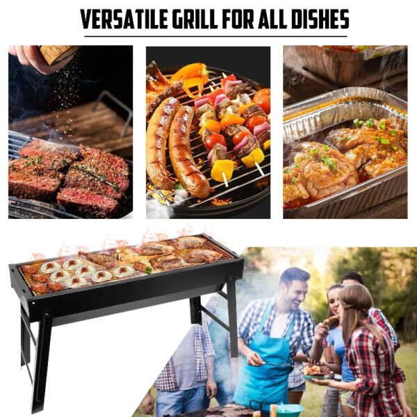 Barbecue Charcoal Grill for Camping, 24 in Mini Grill Stainless Steel Foldable Portable Grill, BBQ Tool Kit for Outdoor Camping Cooking Gear Picnics Beach Home Backyard Party BBQ Beginner