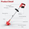 24V Black Electric Weed Eater Lawn Edger Cordless Grass String Trimmer Cutter + 2 Batteries & 3 Types Blades