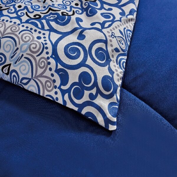 Lux Decor Collection 5 Piece Queen Down Alternative Comforter Set, Washable Duvet Bedding Set - Quatrefoil Navy
