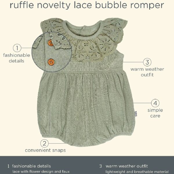 By Gerber Baby Girl Bubble Romper with Flutter Sleeves, Sizes 0/3 Months - 24 Months