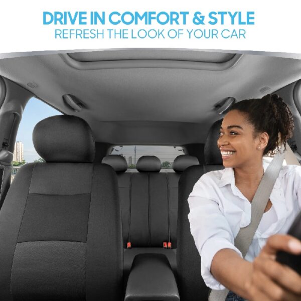PolyPro Car Seat Covers Full Set in Charcoal on Black – Front and Rear Split Bench for Cars, Easy to Install Cover Set, Accessories Auto Trucks Van SUV