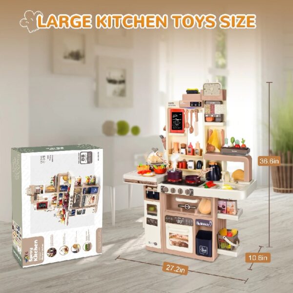 Play Kitchen Set for Kids, 2.1FT Tall Toy Play Kitchen w/ Realistic Lights Sounds Simulation Spray for Toddlers Girls Boys Gift 42Pcs - Small (Orange Red 18x8.6x24.8in)