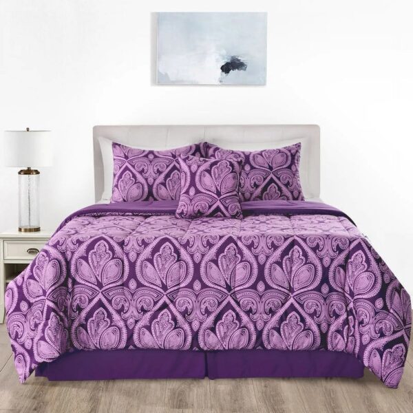 Lux Decor Collection 5 Piece Queen Down Alternative Comforter Set, Washable Duvet Bedding Set - Quatrefoil Navy