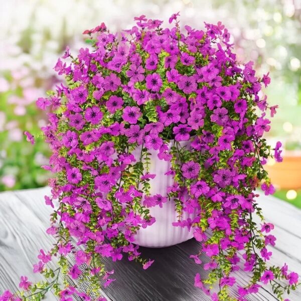 4PCS Artificial Flowers outdoor Spring Summer Decor Fake Hanging Plants UV Resistant Faux Plastic Greenery Hanging Flowers for Outside Gardens Porch Wall Home Indoor,ORANGE&YELLOW