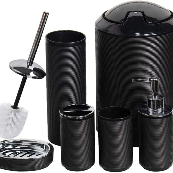 Bathroom Accessories Sets 6 Piece Bath Ensemble Includes Soap Dispenser, Toothbrush Holder, Toothbrush Cup, Soap Dish for Decorative Countertop and Housewarming Gift, Dark Blue