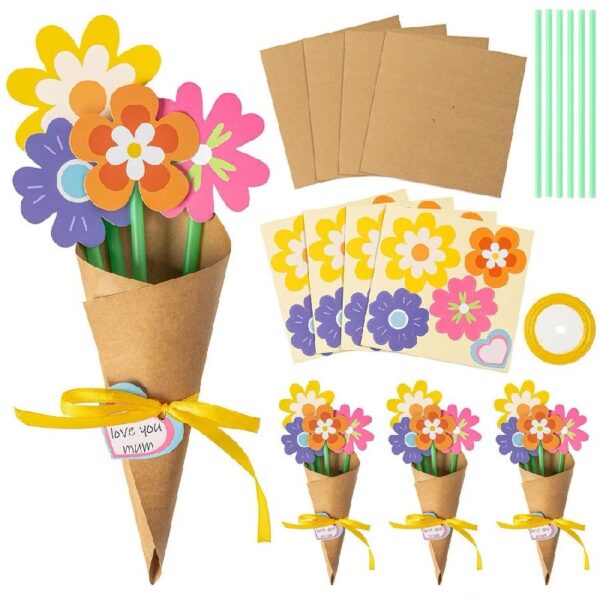 24 Pieces Flower Bouquet Craft Kit Mother'S Day Flower Bouquet Paper Craft Kit Colorful Diy Thankful Gift Craft for Teacher Appreciation Week Spring Handmade Project Classroom Activities