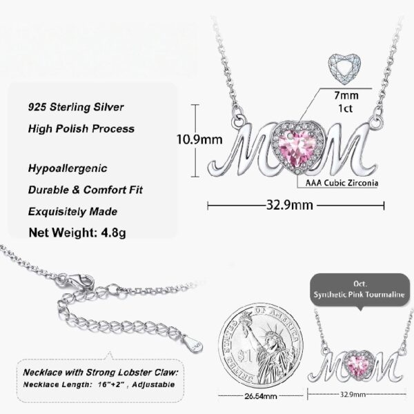 Bestyle S925 Sterling Silver Necklace for Mom Grandma Shiny CZ Heart Pendant Necklace March Created Aquamarine Birthstone Jewelry Mother's Day Gift
