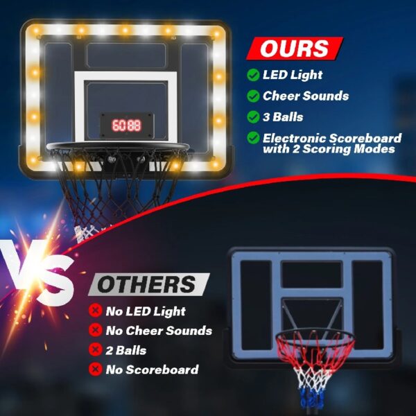 2-in-1 Kid Basketball Hoop with LED Lights & Scoreboard & 3 Balls, Toddler Basketball Hoop Adjustable Height 5.1ft-6.2ft, Basketball Toy Gifts for Boys & Girls