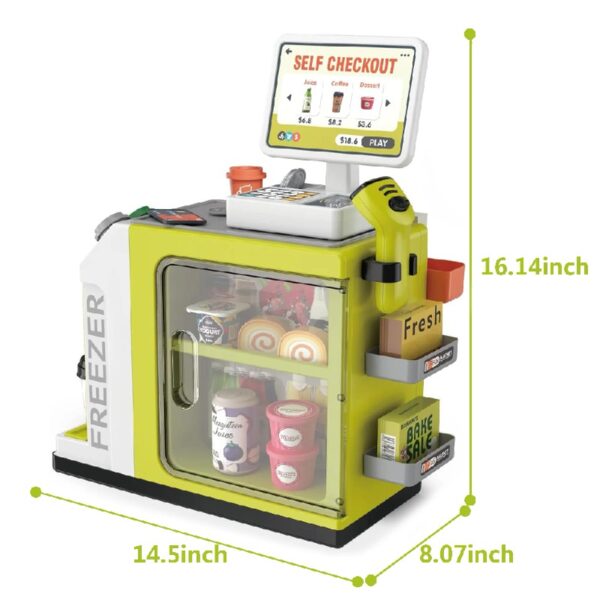 46PCS Upgraded Cash Register Playset for Kids, Cashier Register Toy, Kids Pretend Play Cash Register Toys with Scanner, Shopping Cart, Calculator, Play Food, Toys for Girls 3 6 Years-Green