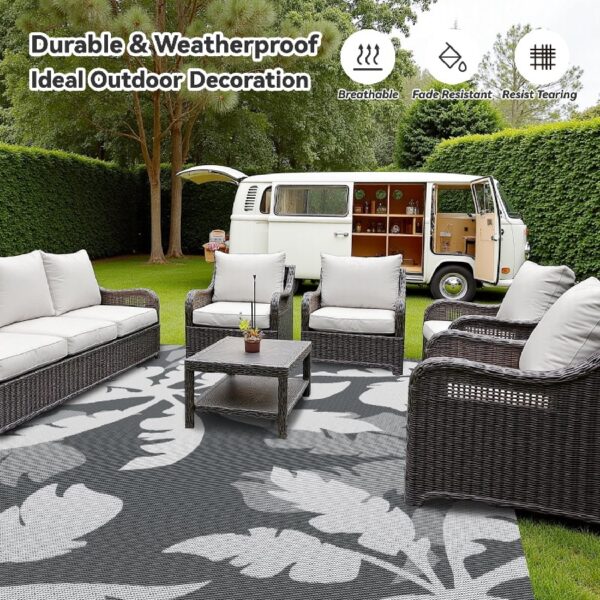 Outdoor Rug Carpet 5'x8' Waterproof Reversible Patio Rug Portable Indoor Outdoor Rug Plastic Straw Rug for Beach RV Camping Garden Picnic Deck Backyard Porch Decor Black