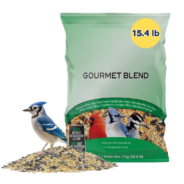 Bird Food Gourmet Blend, 15.4 Pounds - with White & Red Millet, Cut Corn, Wheat, Black Oil Sunflower, Striped Sunflower, Peanuts & Safflower for Blue Jays, Northern Cardinals and More