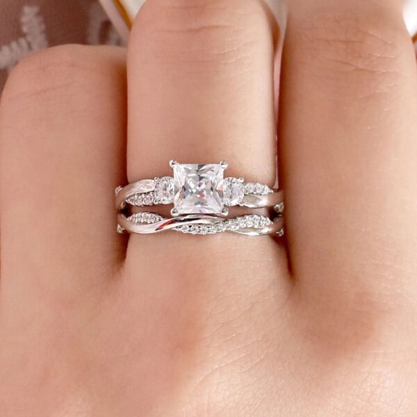 1 Carat Wedding Ring Sets Infinity Band Princess Sterling Silver Rings for Women CZ Size 7