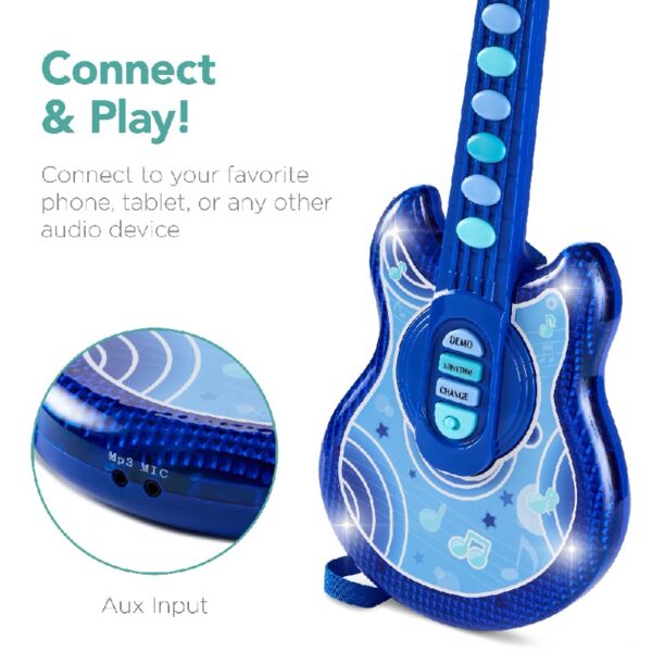 19in Kids Flash Guitar, Pretend Play Musical Instrument Toy for Toddlers w/ Mic, Stand - Navy