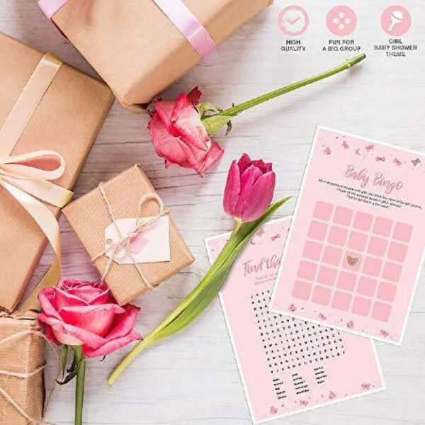Dessie® 9 Girl Baby Shower Card Games Activity Kit with Pink Party Supplies & Decorations