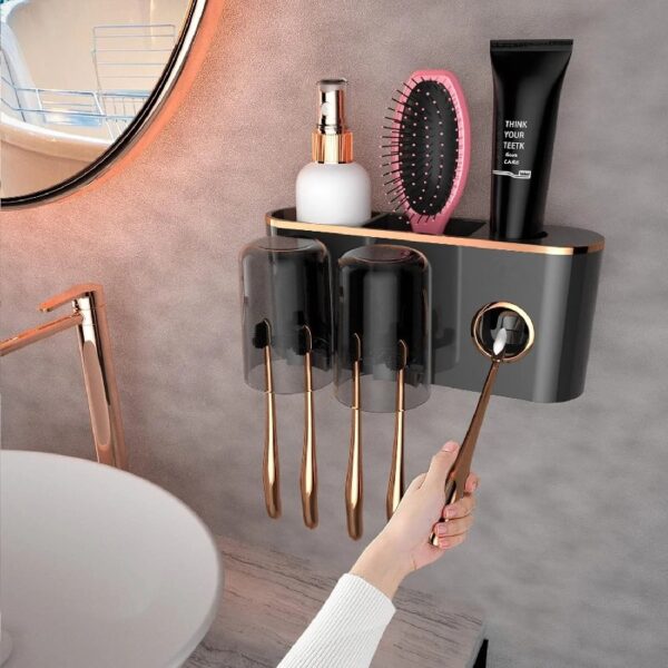 Toothbrush Holders Bathroom Accessories with Toothpaste Dispenser, 2 Cups Toothbrush Holder Wall Mounted Bathroom Decor