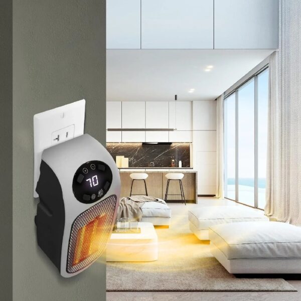 Outlet Plug-in Electric Space Heater, LCD Digital Screen, Up to 24 hour Timer - Silver
