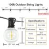 DAYBETTER Outdoor String Lights,100ft,with 50 G40 Edison Vintage Bulbs,Waterproof for Patio Garden Gazebo Bistro Cafe Backyard