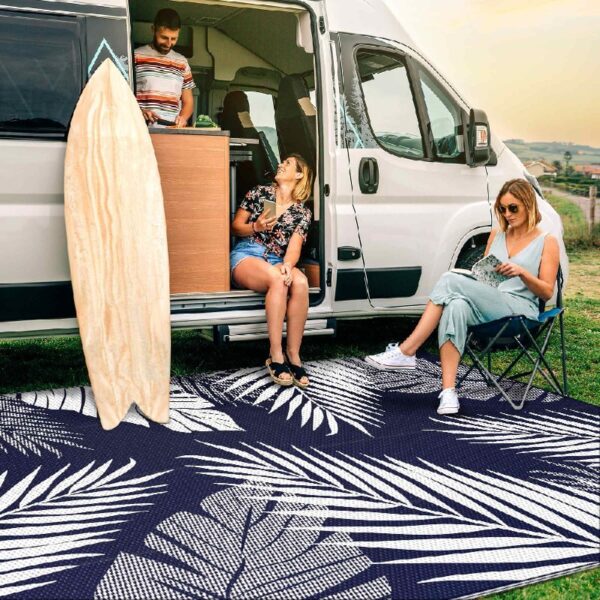 6'x9' Outdoor Rugs Patio Waterproof Outside Mat Reversible Plastic Camping Carpet,Black & Grey