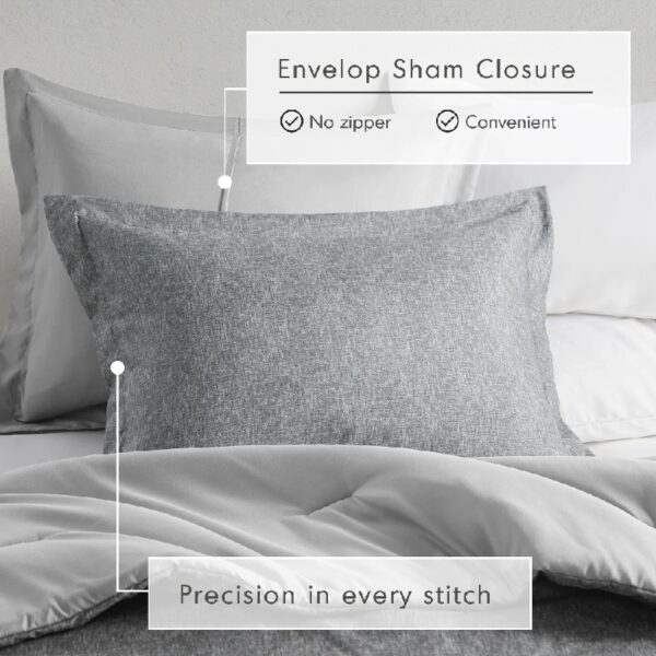 Full/Queen Comforter Sets, Reversible 3 Piece Extra Soft Bedding Set, Chambray Print Sage Green Comforter Bed Set with Pillow Shams